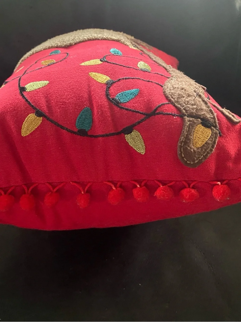 Pier 1 Imports LED Light Up Christmas Reindeer Lumbar Throw Pillow Red Tested